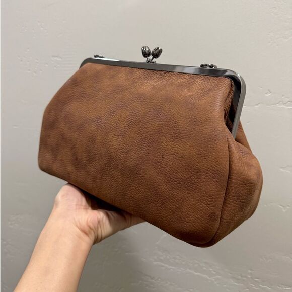 Brown Nubuck Cowhide Handmade “Tulip” Shaped Kisslock Handbag & 2 Strap Styles - Picture 7 of 15